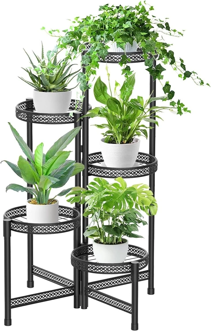 5 Tier Metal Plant Stand For Indoor Outdoor, Foldable Corner Tall Plant Shelf Display Stand