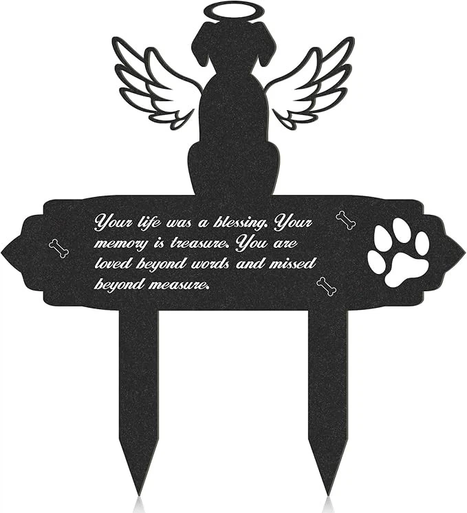 Grave Garden Metal Decorations Memorial Dog Angel Wings Stakes