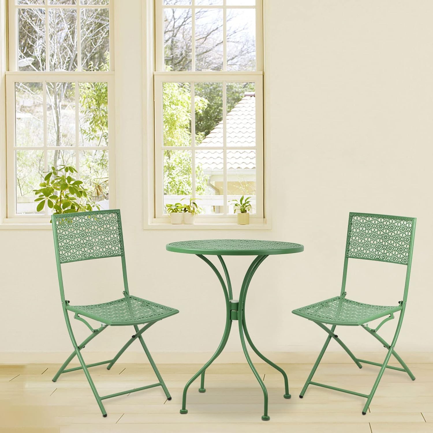 Outdoor Steel Round Table Metal Coffee Table for Patio Garden Balcony Back Yard Green Outdoor Steel Round Table Metal Coffee Table for Patio Garden Balcony Back Yard Green