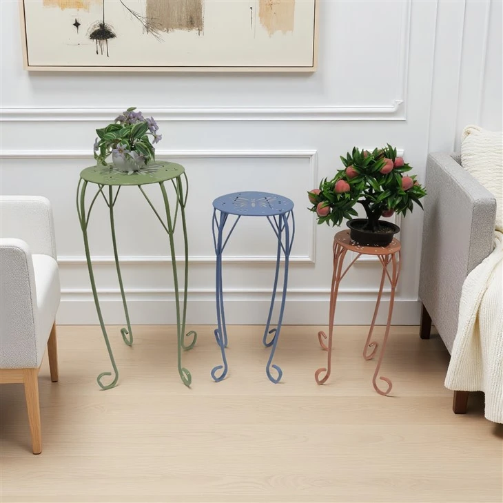 Set Of 3 Indoor/Outdoor Metal Flower Pot Stands